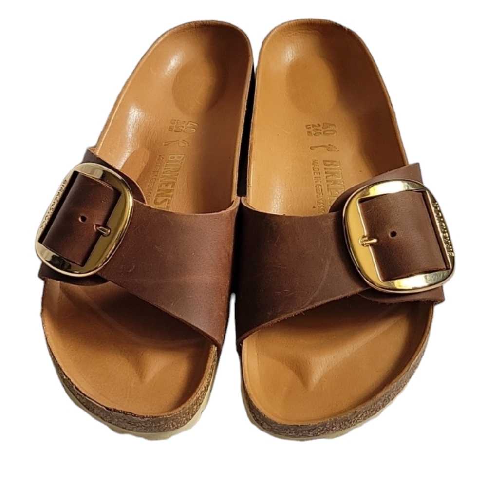 Birkenstock Madrid Big Buckle Oiled Leather Brown Sandals Women's 40 Size 9.5-10